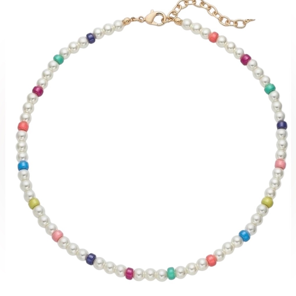 On 34th Gold-Tone Multicolor Bead & Imitation Pearl Collar Necklace